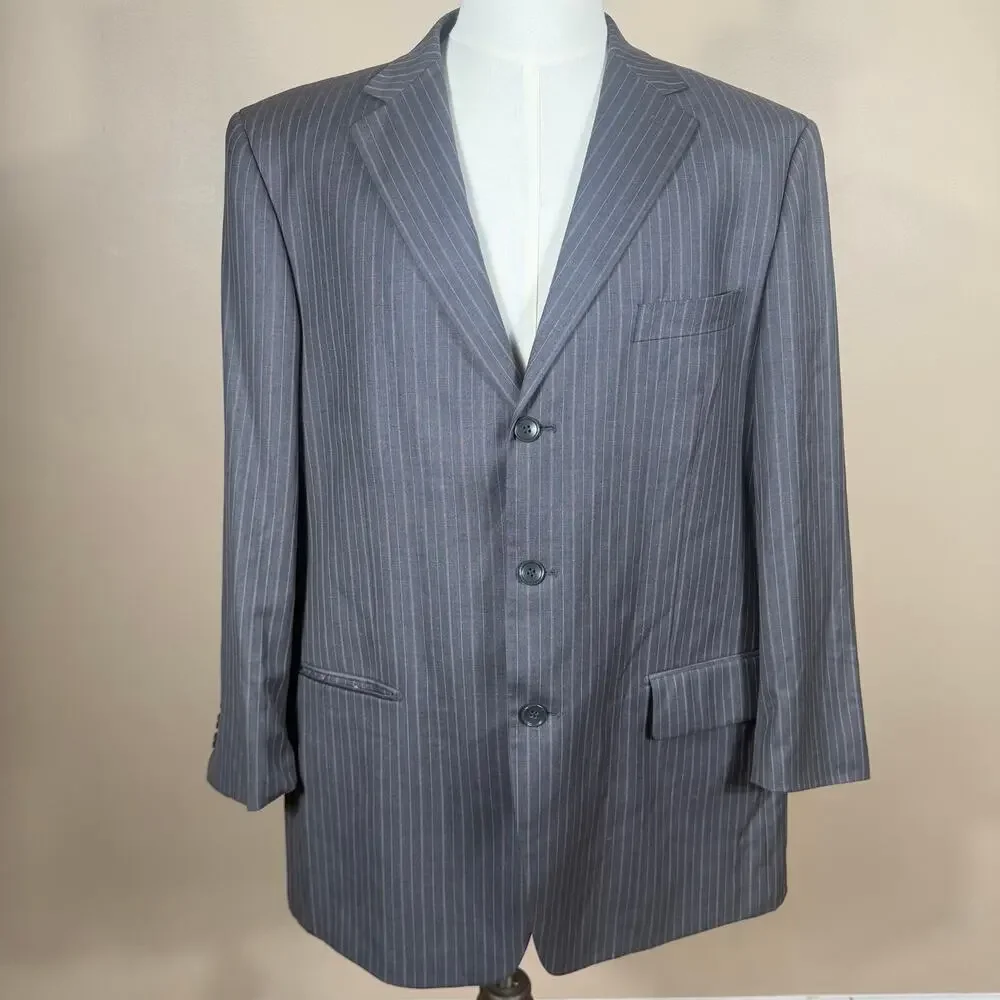 F.R. Tripler Mens Silk Wool Blend PIn Striped Gray Blazer Suit Coat Size 46